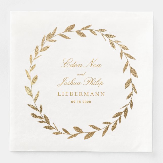 Elegante Gold Olive Branch Wreath Wedding Serviette (Vorderseite)