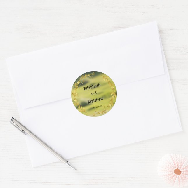 Elegante Gold Overlay Blume Rustikale Hochzeit Runder Aufkleber (Umschlag)