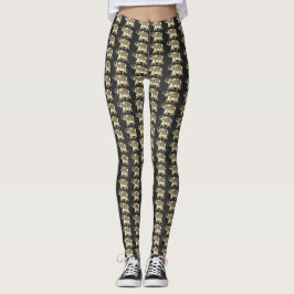 Elegante Gold Paisley Floral Elefanten, Black Dama Leggings