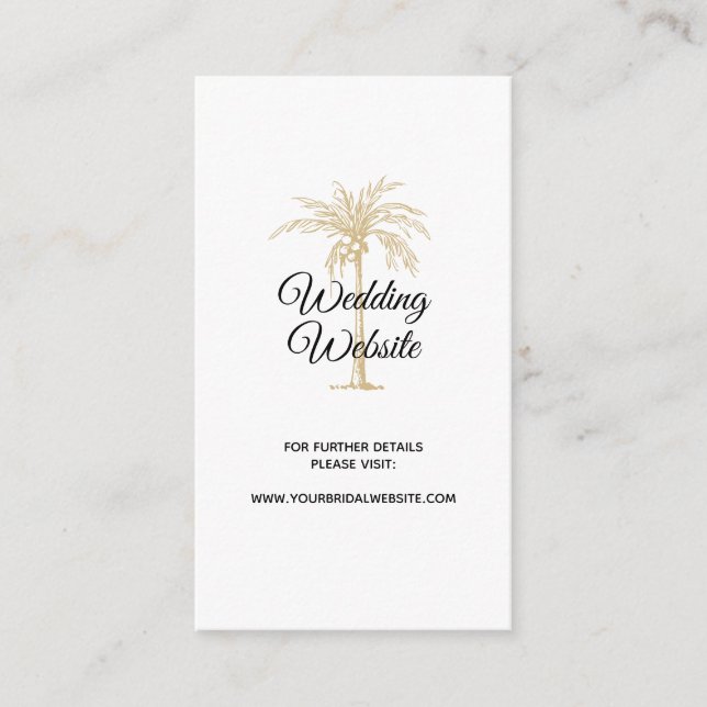 Elegante Gold Palm Tree Wedding Website Begleitkarte (Vorderseite)