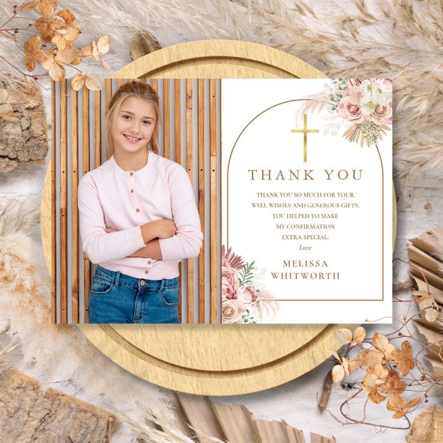 Elegante Gold Pampas Grass Floral Bestätigung Dankeskarte (Elegant Gold Pampas Grass Floral Confirmation Thank You Card)