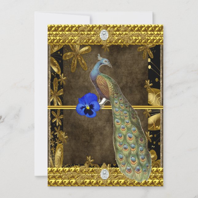 Elegante Gold Peacock Einladung (Vorderseite)