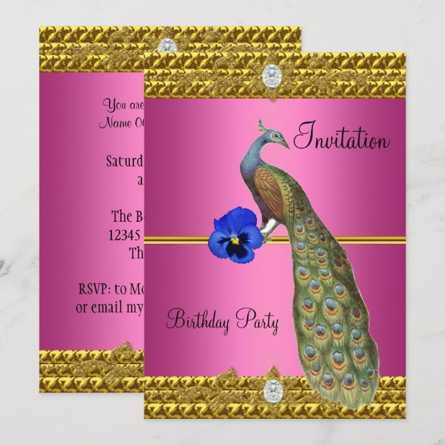 Elegante Gold Peacock Einladung (Vorne/Hinten)