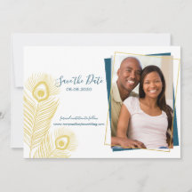 Elegante Gold Peacock Save the Date Hochzeit