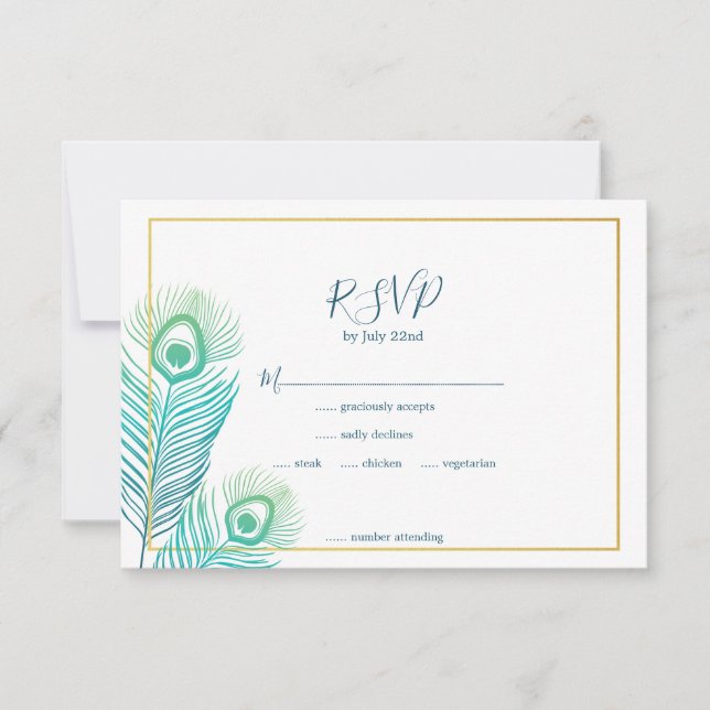 Elégante Gold Peacock Wedding Cartes RSVP (Devant)