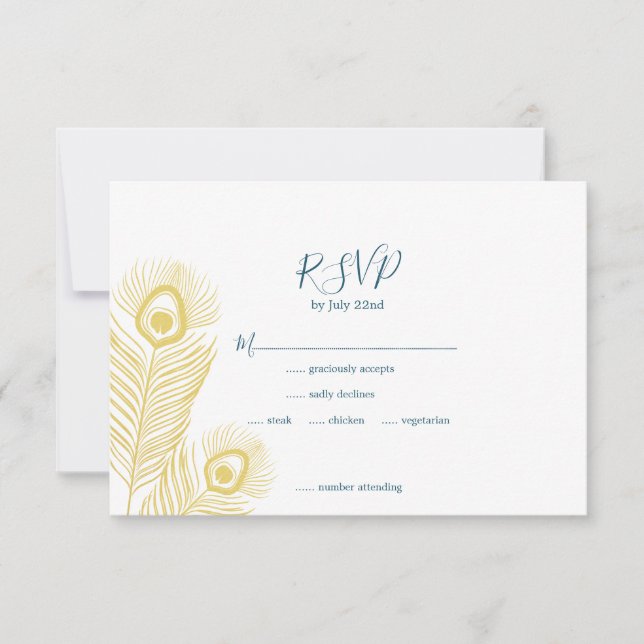 Elégante Gold Peacock Wedding Cartes RSVP (Devant)