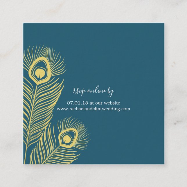 Elégante Gold Peacock Wedding Cartes RSVP (Devant)