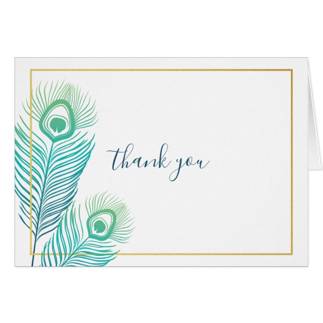 Elegante Gold Peacock Wedding Dankeschön Card (Vorderseite (Horizontal))