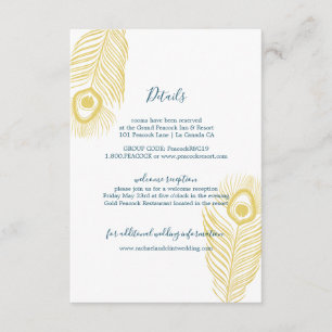 Elegante Gold Peacock Wedding Guest Information Begleitkarte