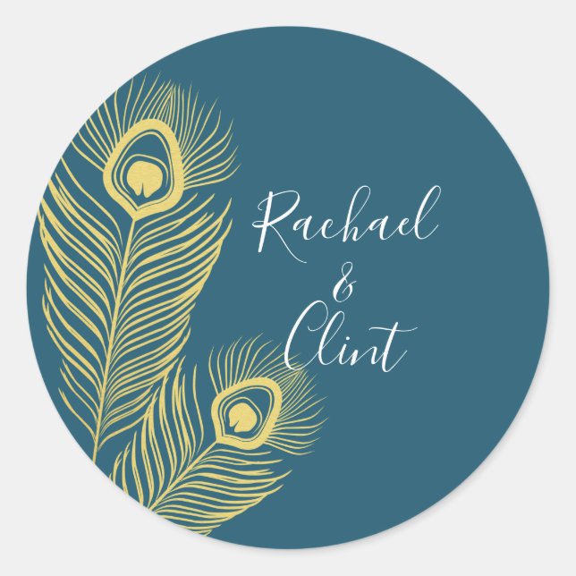 Elegante Gold Peacock Wedding Stickers (Vorderseite)