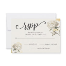 Elegante Gold Peony Floral Wedding RSVP Card