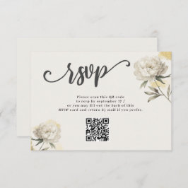 Elegante Gold Peony QR Code Wedding RSVP Card