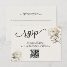 Elegante Gold Peony QR Code Wedding RSVP Card Karte