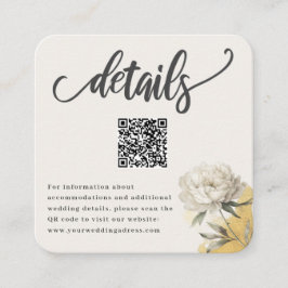 Elegante Gold Peony QR Wedding Details Begleitkarte