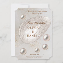 Elegante Gold- & Perlen-Save-the-Date-Karte