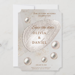 Elegante Gold- & Perlen-Save-the-Date-Karte Einladung