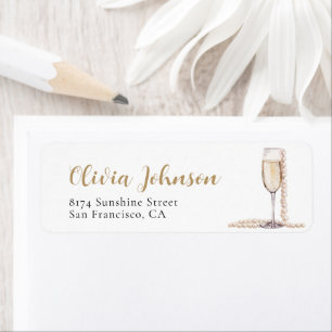Elegante Gold-Perlen- und Prosecco-Adressetiketten