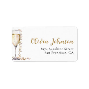 Elegante Gold-Perlen- und Prosecco-Adressetiketten Adressaufkleber