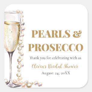 Elegante Gold-Perlen- und Prosecco-Brautparty Quadratischer Aufkleber