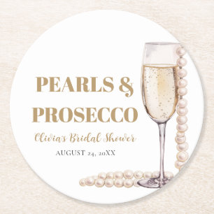 Elegante Gold-Perlen- und Prosecco-Brautparty Runder Pappuntersetzer
