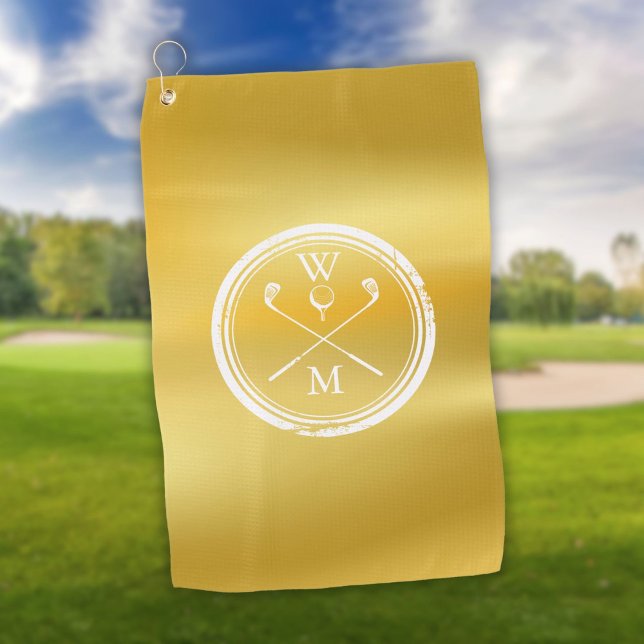 Elegante Gold Personalisiert Monogram Initials Golfhandtuch (Elegant Gold Personalized Monogram Initials Golf Towel)