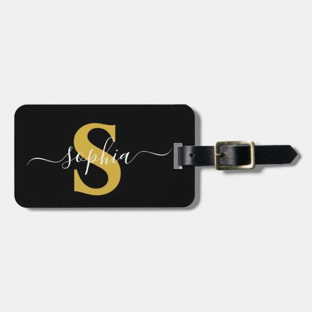 Elegante Gold Personalisiert Monogram Modern Simpl Gepäckanhänger (Vorderseite horizontal)