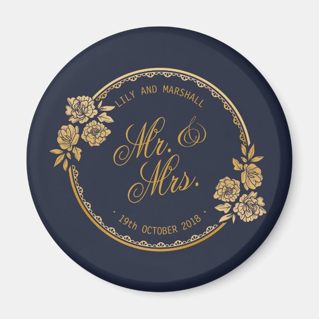 Elegante Gold Personalisiert Wedding | KÜHLSCHRANK Magnet (Vorne)