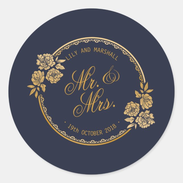 Elegante Gold Personalisiert Wedding | SIEGEL Runder Aufkleber (Vorderseite)