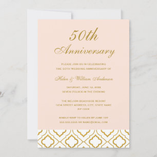 Elegante Gold- & Pfirsich-Hochzeit zum 50. Jubiläu Einladung