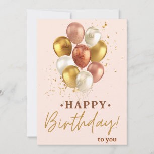 Elegante Gold & Pink Balloons Happy Birthday Card Einladung