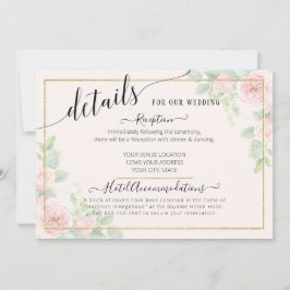 Elegante Gold Pink Blumenzettel Details zur Hochze Einladung