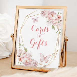 Elegante Gold Pink Floral Quinceñera Karten und Ge Poster