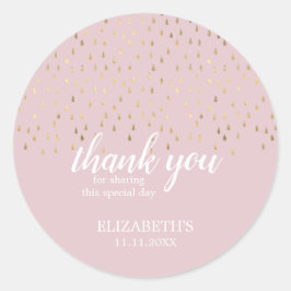 Elegante Gold & Pink Raindrops Baby Dusche Runder Aufkleber