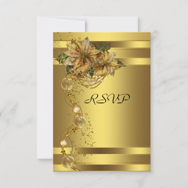 Elegante Gold Poinsettia Gold Weihnachts-Party UAW RSVP Karte (Vorderseite)