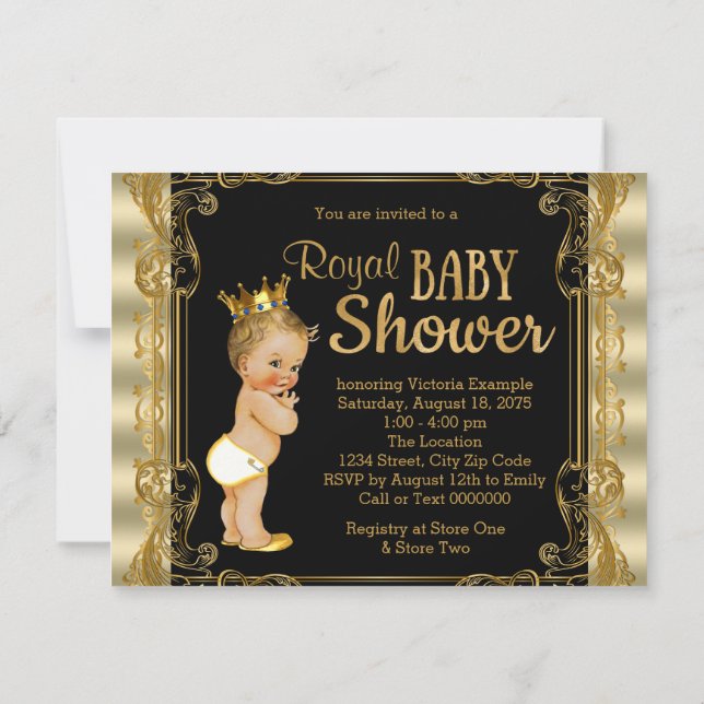Elegante Gold Prince Baby Dusche Einladung (Rückseite)