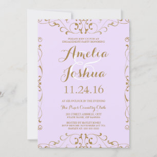 Elegante Gold-Purple-Swirls-Verlobungsparty-Einlad Einladung