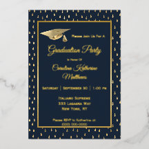 Elegante Gold Raindrops Navy Blue Graduation Party