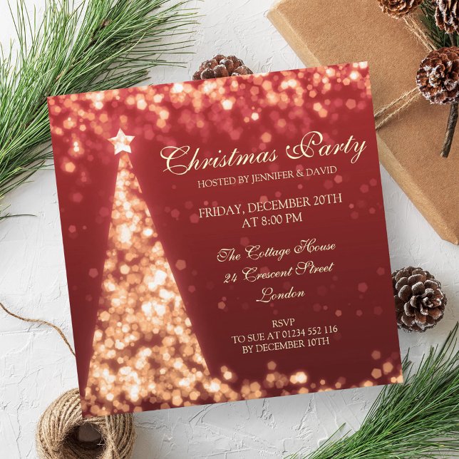 Elegante Gold & Red Christmas Holiday Party Einladung (Elegant Gold & Red Christmas Holiday Party Invitation)