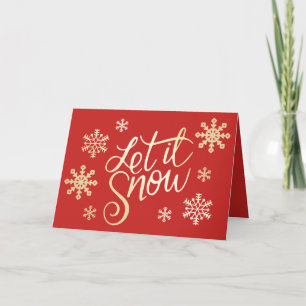 Elegante Gold Red Christmas Let It Snow Schneefloc Karte
