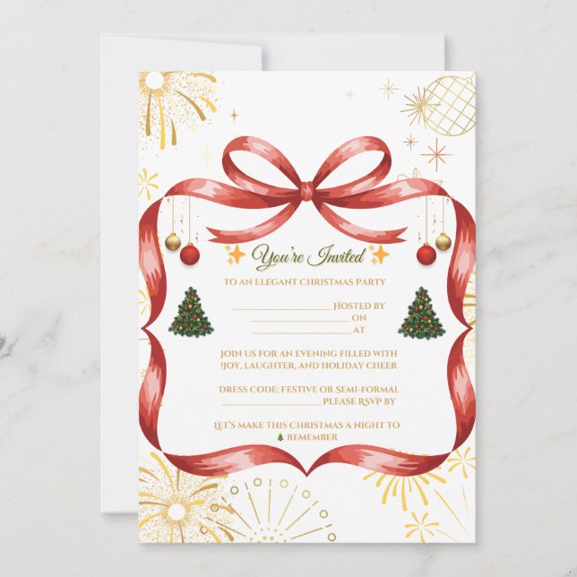 Elegante Gold & Red Christmas Party Einladung (Vorderseite)