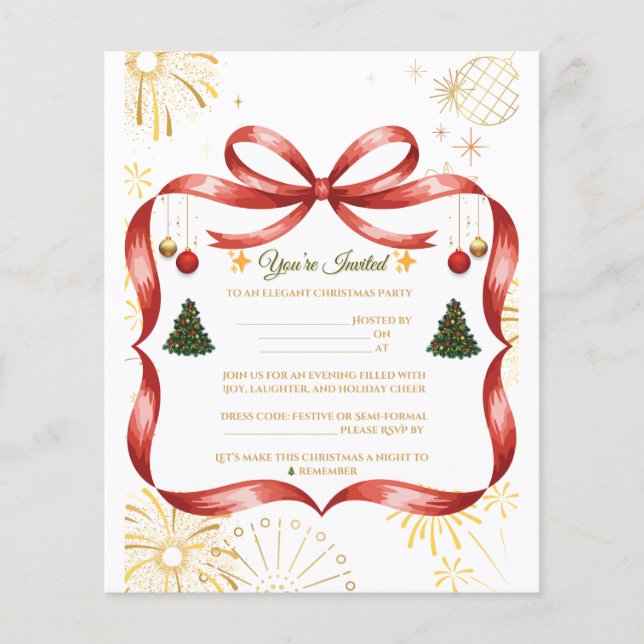Elegante Gold & Red Christmas Party Einladung Flyer (Vorne)