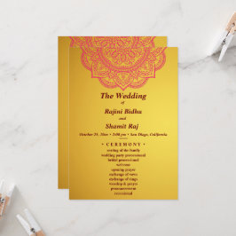 Elegante Gold Red Indian Paisley Hochzeitfeier Einladung