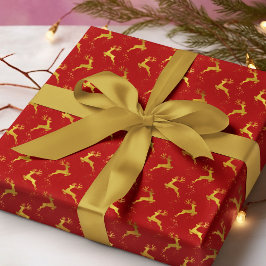Elegante Gold Reindeer Roter Weihnachtsfeiertag Geschenkpapier