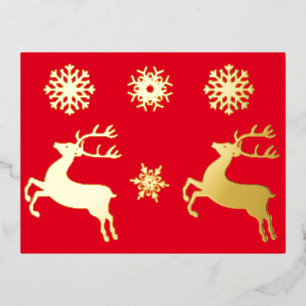Elegante Gold Rentier Snowflake Weihnachten Folie Einladungspostkarte
