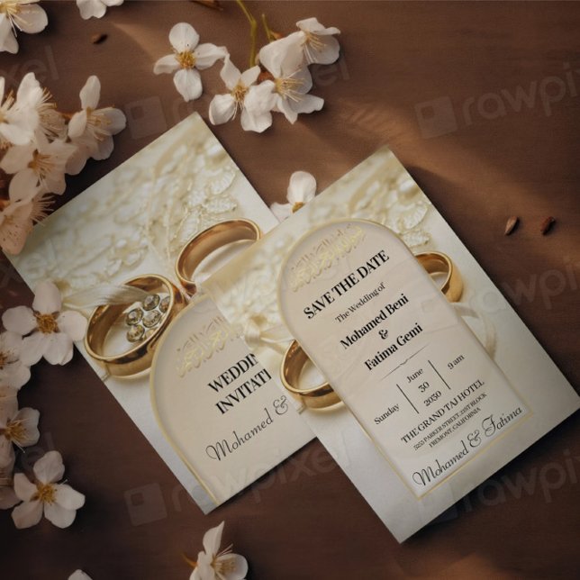 Elegante Gold Rings Islamische Hochzeitseinladung Einladung (Von Creator hochgeladen)