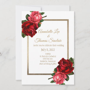 Elegante Gold Romantische Rose Einladung Hochzeit