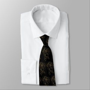 Elegante Gold Rose auf Black Wedding Neck Tie Krawatte