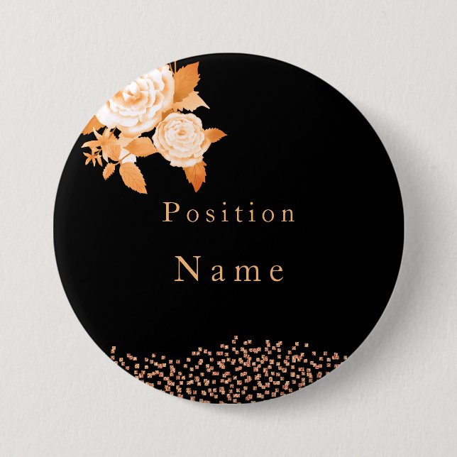 Elegante Gold Rose Black Button (Vorderseite)