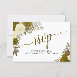 Elegante Gold Rose Blumenkalligrafie Hochzeit RSVP
