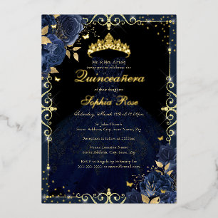 Elegante Gold Rose Dress Quinceanera Folieneinladung